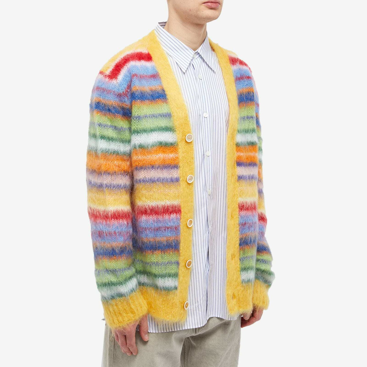 Marni Men's Striped Mohair Cardigan in Yellow Marni