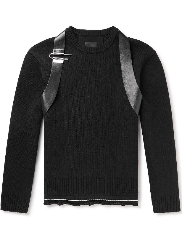 Photo: Givenchy - Embellished Leather-Trimmed Wool Sweater - Black