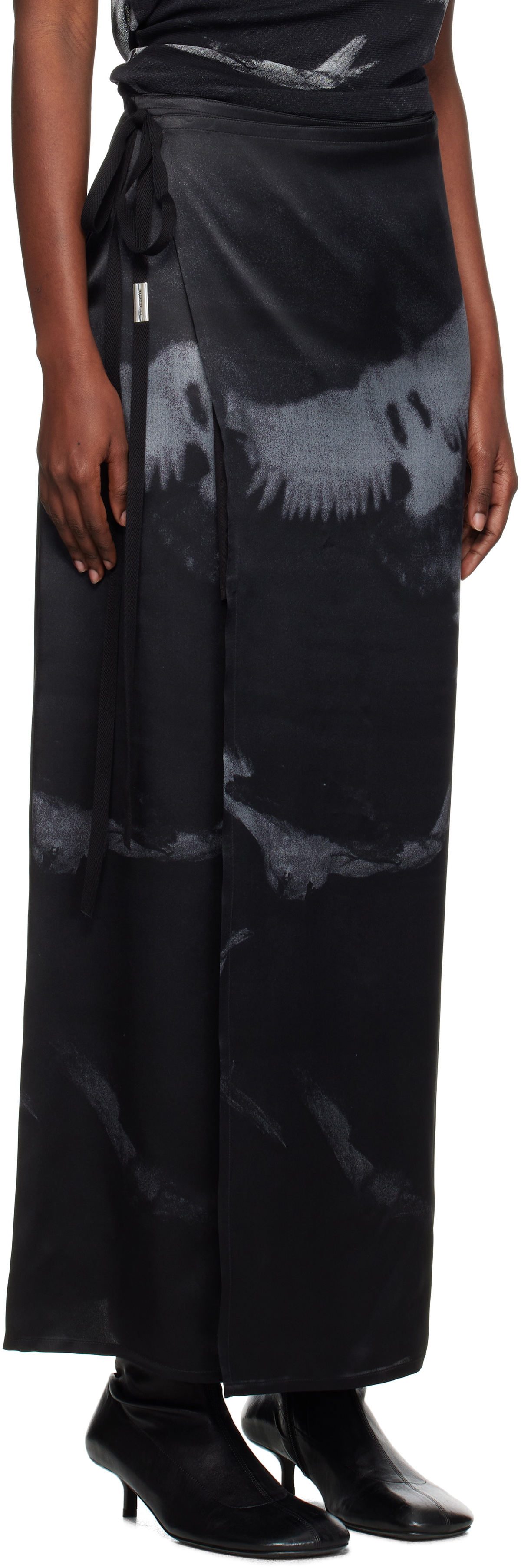 Ann Demeulemeester Black & Gray Oku Printed Wrap Maxi Skirt