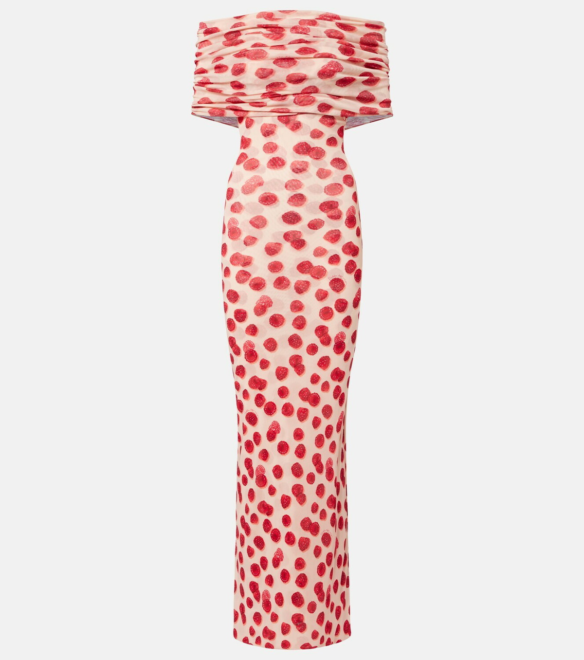 Stella McCartney Off-shoulder printed mesh maxi dress