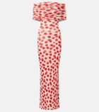 Stella McCartney Off-shoulder printed mesh maxi dress