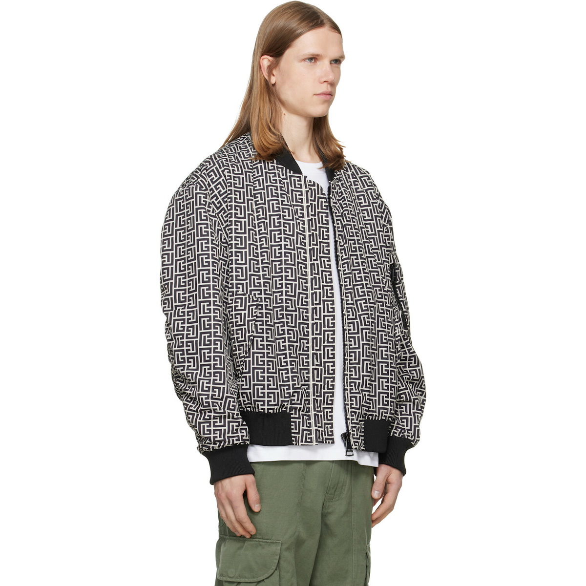 BALMAIN Black & White Monogram Bomber Jacket