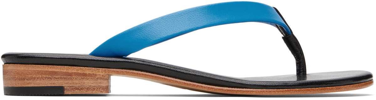 Martiniano Blue & Black Leather Flip-Flops