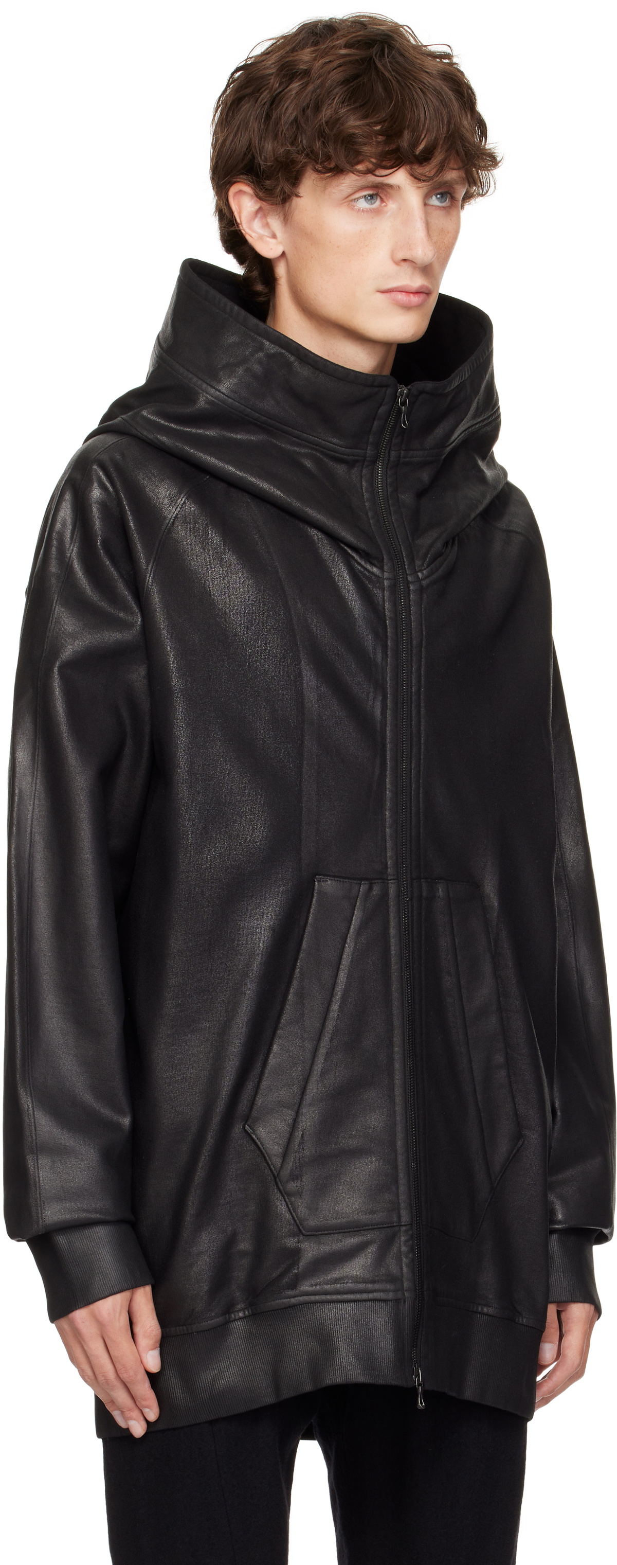 Julius Black Coated Hooded Jacket Julius