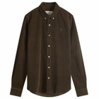 AMI Paris Men's Corduroy Tonal Heart Button Down Shirt in Dark Coffee