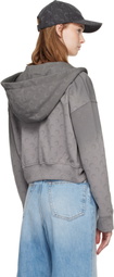 Marine Serre Gray Faded Moon Fleece Cropped Zipped Hoodie