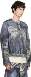 CAMPERLAB Blue Distorted Print Distressed Denim Jacket