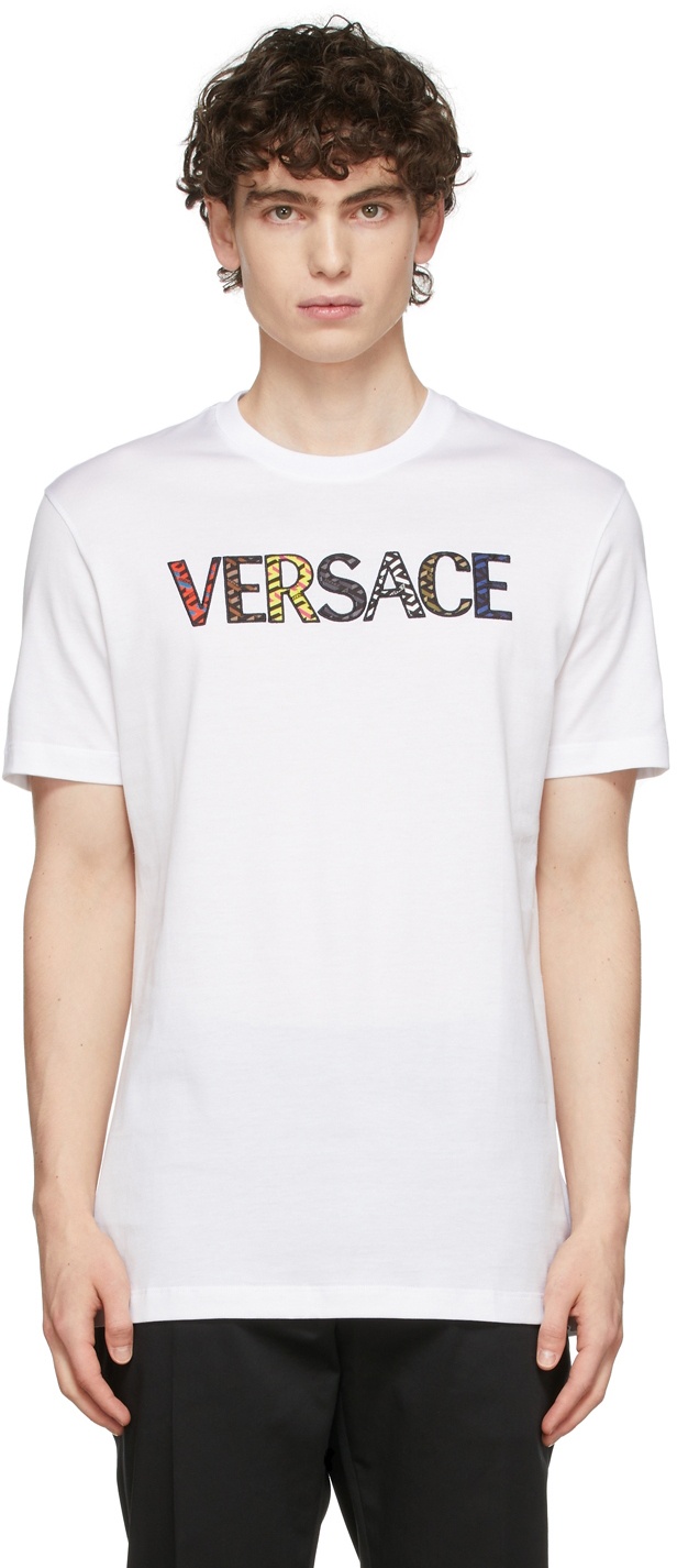 Versace White Cut Out Monogram Logo T-Shirt Versace