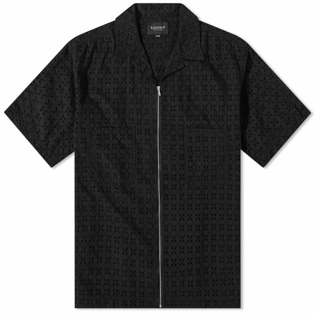 Eastlogue Men's Mechanic Zip Short Sleeve Shirt in Black Crochet Eastlogue