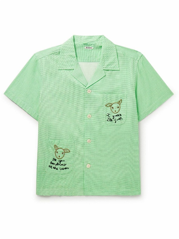 Photo: BODE - See You at the Barn Camp-Collar Bead-Embellished Checked Cotton Shirt - Green