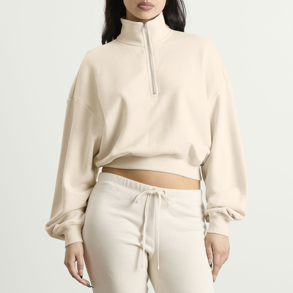 SKIMS Women's Drapey French Terry Half Zip Pullover in Buff