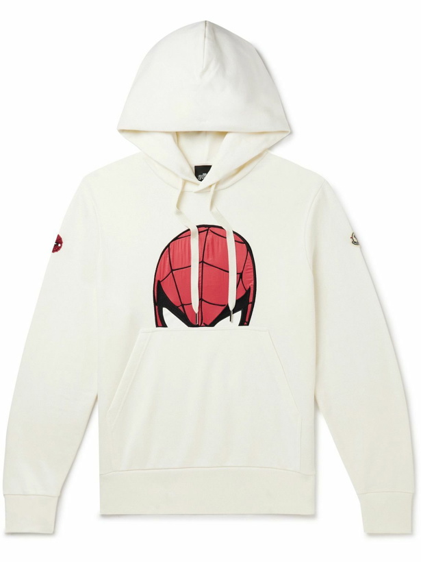 Photo: Moncler - Marvel Spider-Man Embroidered Ripstop-Panelled Cotton-Jersey Hoodie - Neutrals