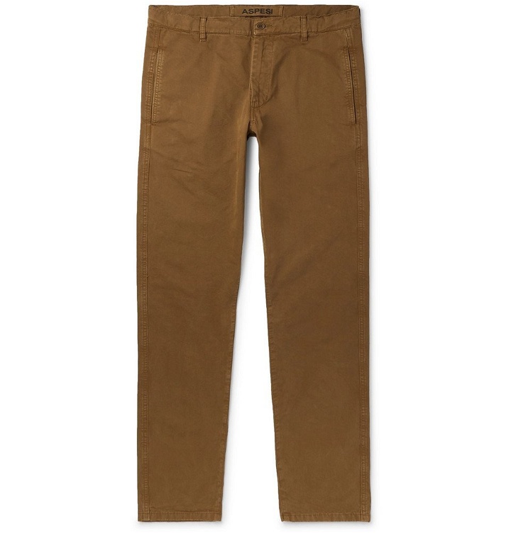 Photo: Aspesi - Tapered Garment-Dyed Cotton-Twill Trousers - Brown