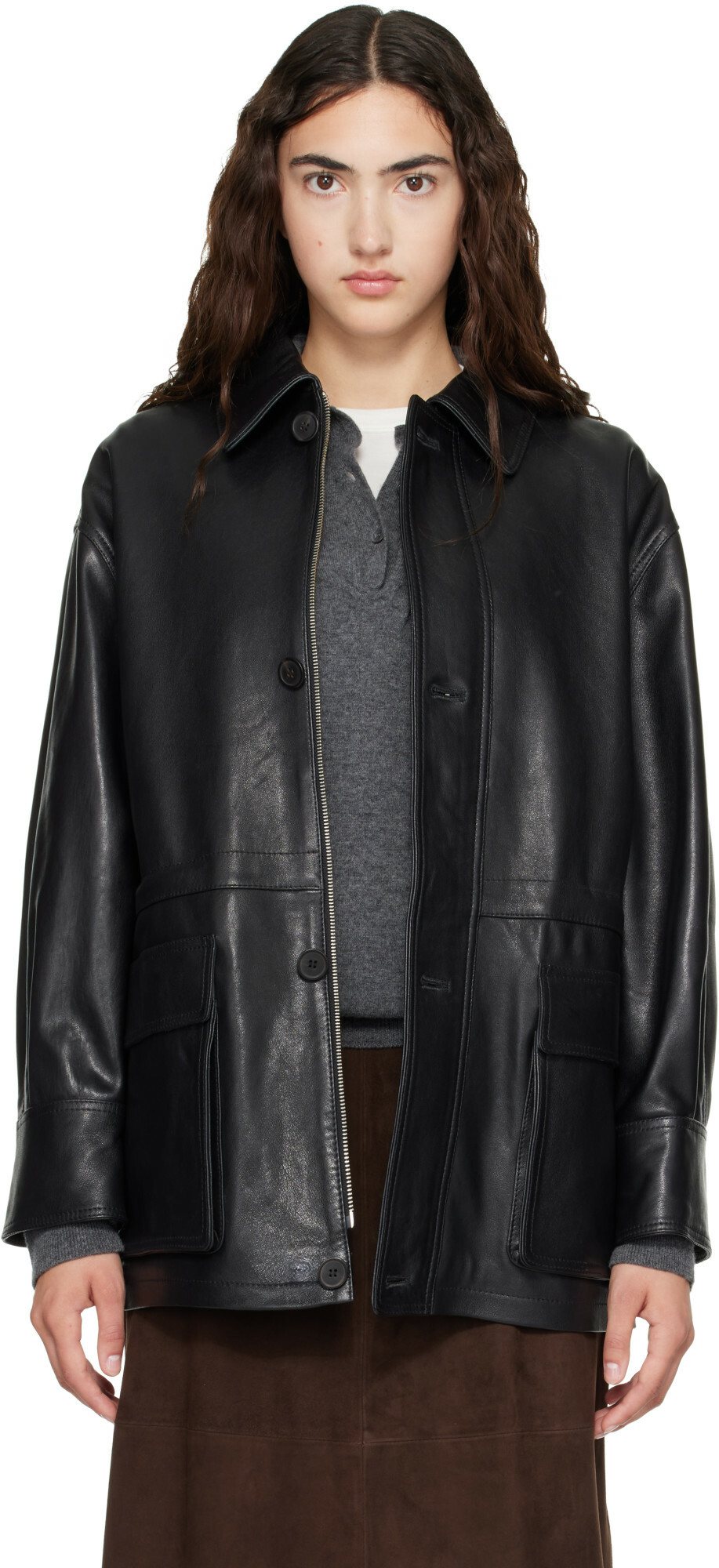 Arma Black Maeve Leather Field Jacket