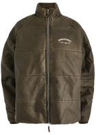 House OF Sunny Logo-embroidered Quilted Faux Leather Jacket Chocolate