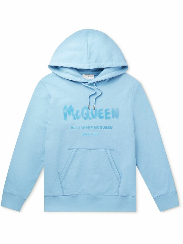Photo: Alexander McQueen - Logo-Print Cotton-Jersey Hoodie - Blue
