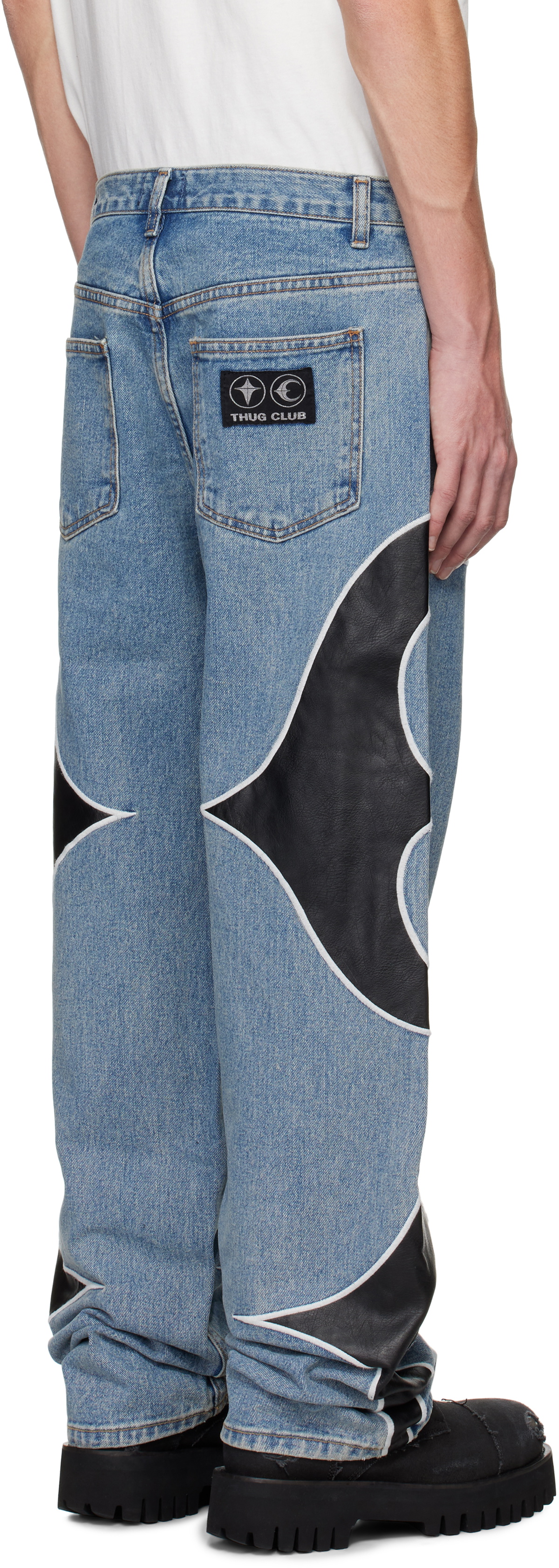 Thug Club Blue Leather Washing Denim Jeans Thug Club