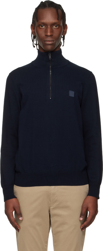 Photo: BOSS Navy Zip-Neck Cotton & Cashmere Sweater