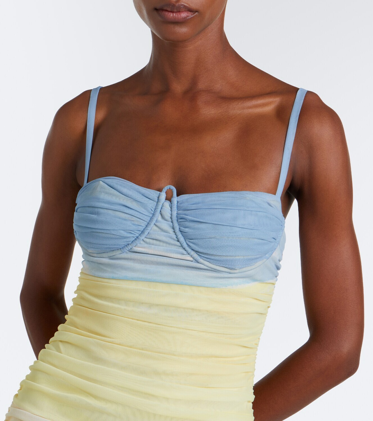 SIR Printed ruched mesh midi dress