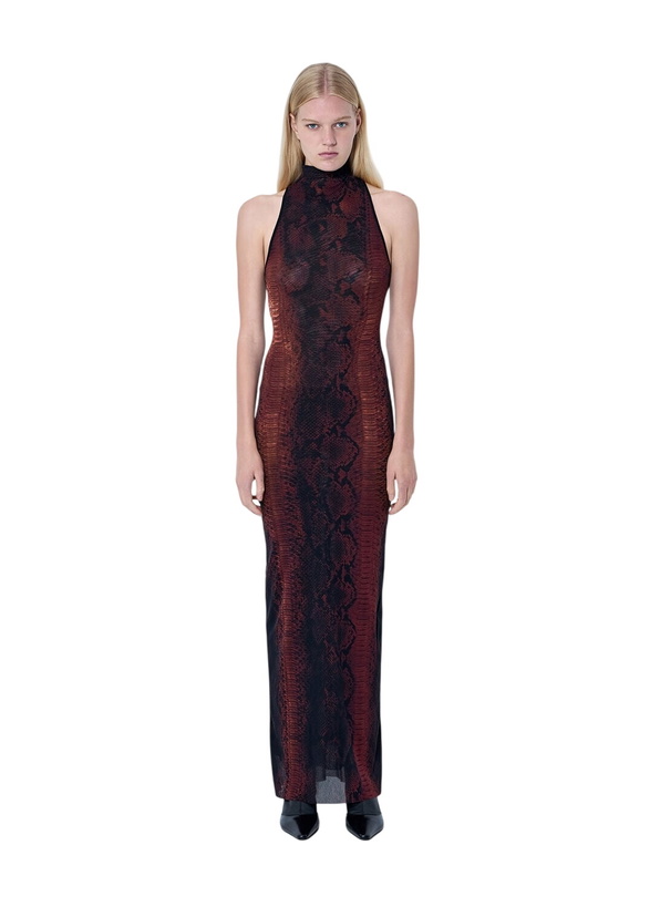 Photo: Jean Paul Gaultier Mesh High Neck Python Printed Long Dress