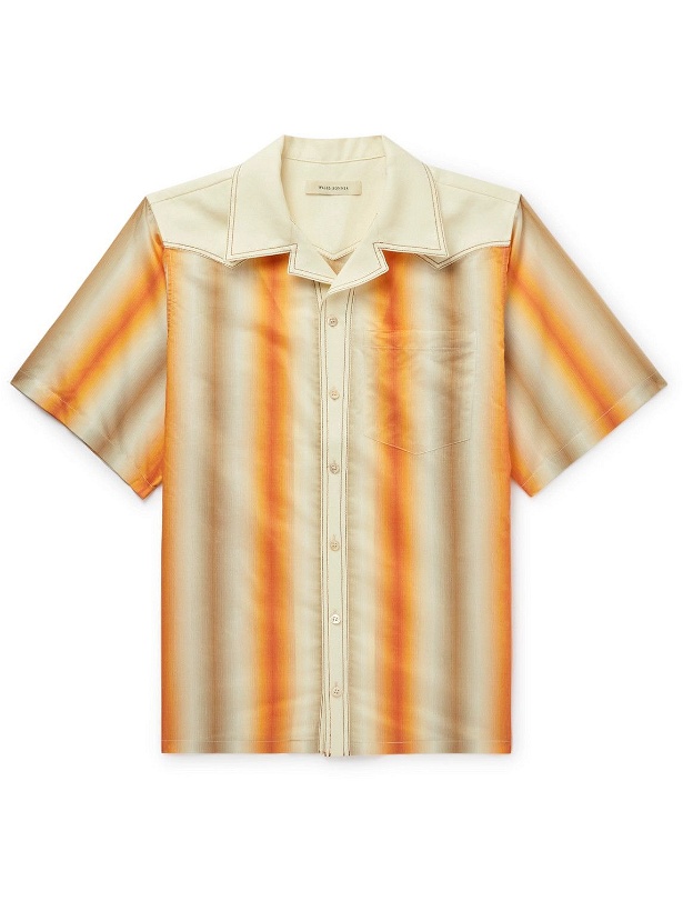 Photo: Wales Bonner - Sunrise Camp-Collar Striped Cotton and Silk-Blend Shirt - Orange