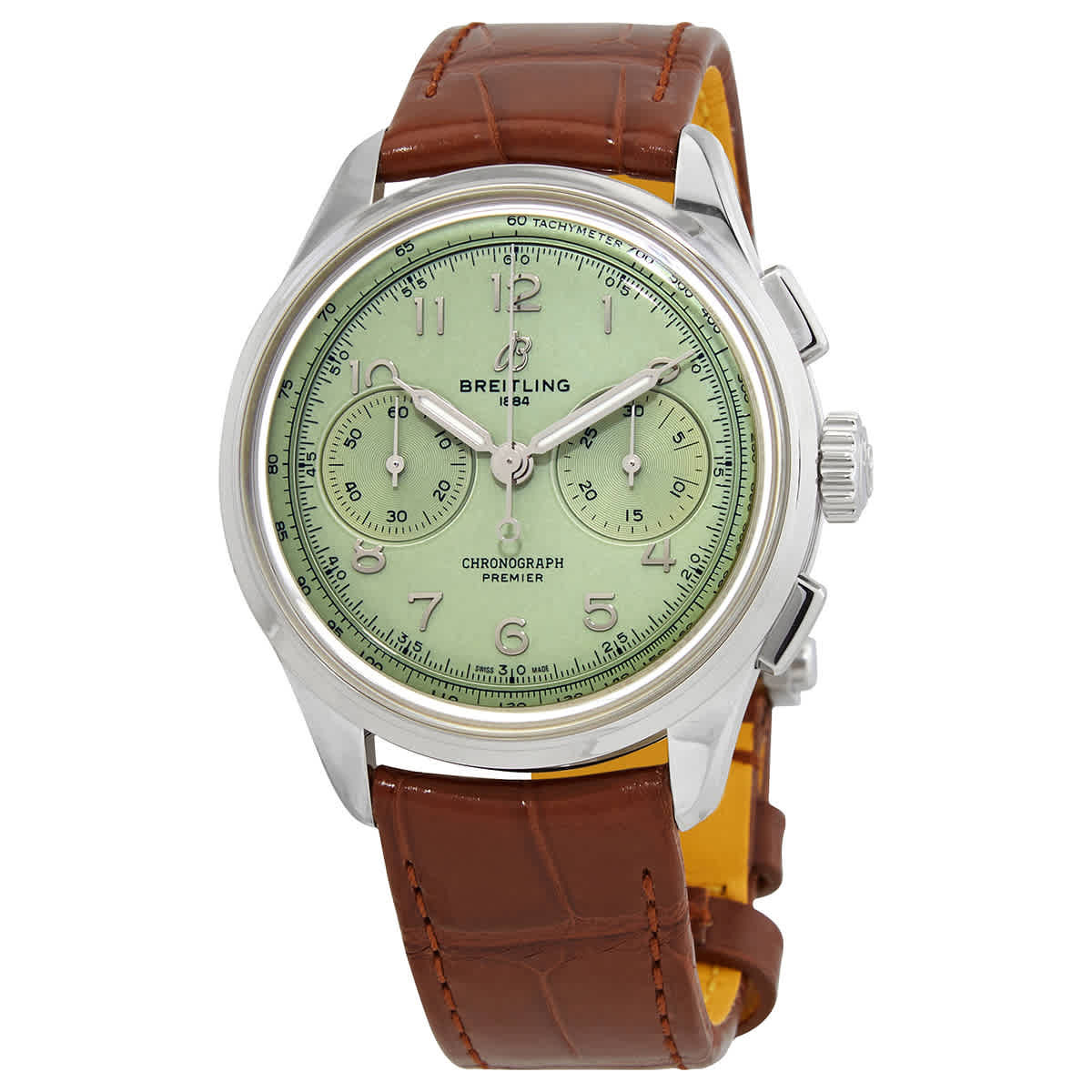 Breitling Premier Chronograph Hand Wind Green Dial Mens Watch AB0930D31L1P1