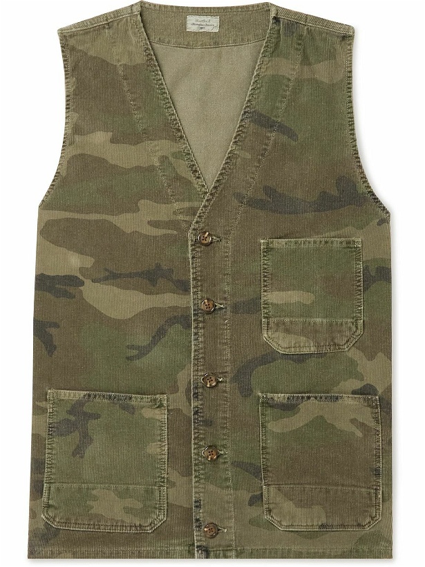 Photo: Hartford - Will Camouflage-Print Garment-Dyed Cotton-Corduroy Gilet - Green
