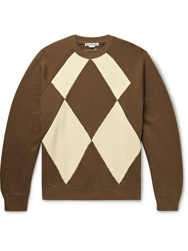 Photo: Acne Studios - Oversized Panelled Cotton-Blend Jersey and Faux Suede Sweatshirt - Brown