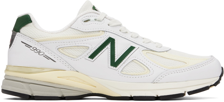 Photo: New Balance White & Green Made in USA 990v4 Sneakers