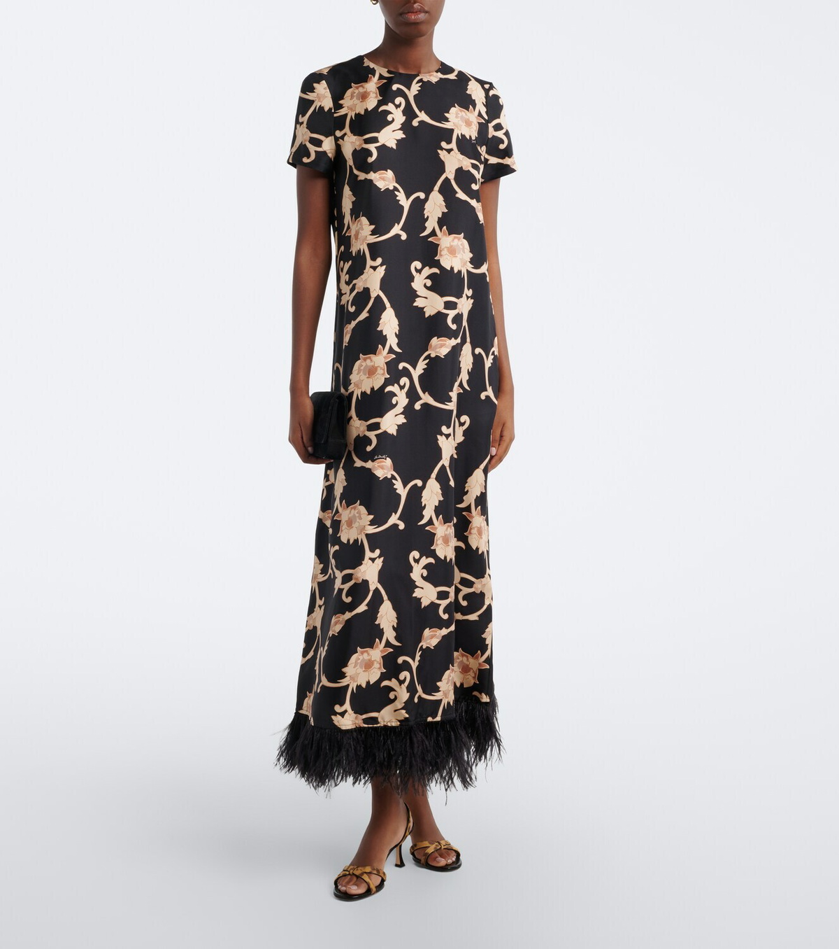 La DoubleJ Buttercup feather-trimmed silk maxi dress