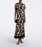 La DoubleJ Buttercup feather-trimmed silk maxi dress