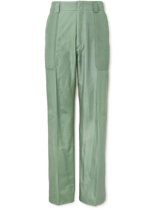 Photo: Zegna - Straight-Leg Padded Pleated Silk Trousers - Green