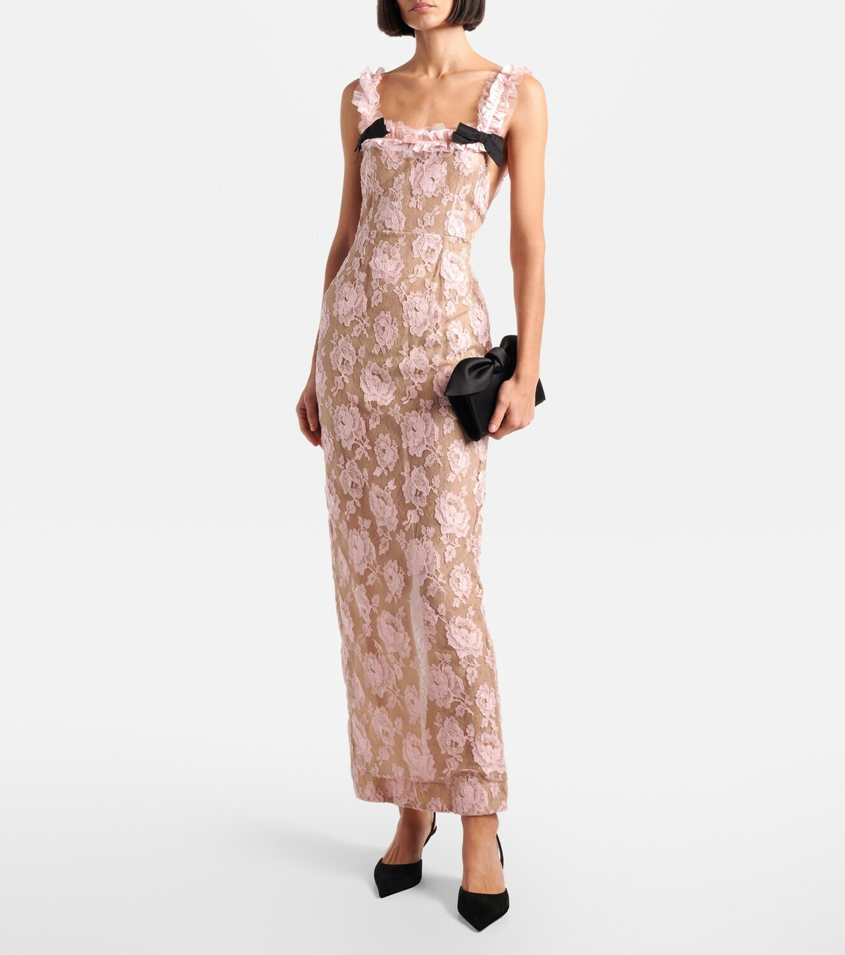 Alessandra Rich Ruffled cotton-blend lace maxi dress