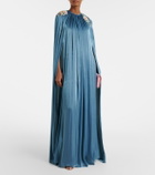 Costarellos Embellished pleated caped bustier gown