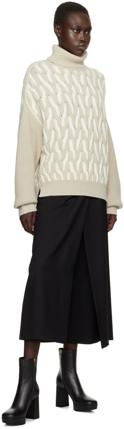 BOSS Beige & Off-White Two-Tone Cable Turtleneck