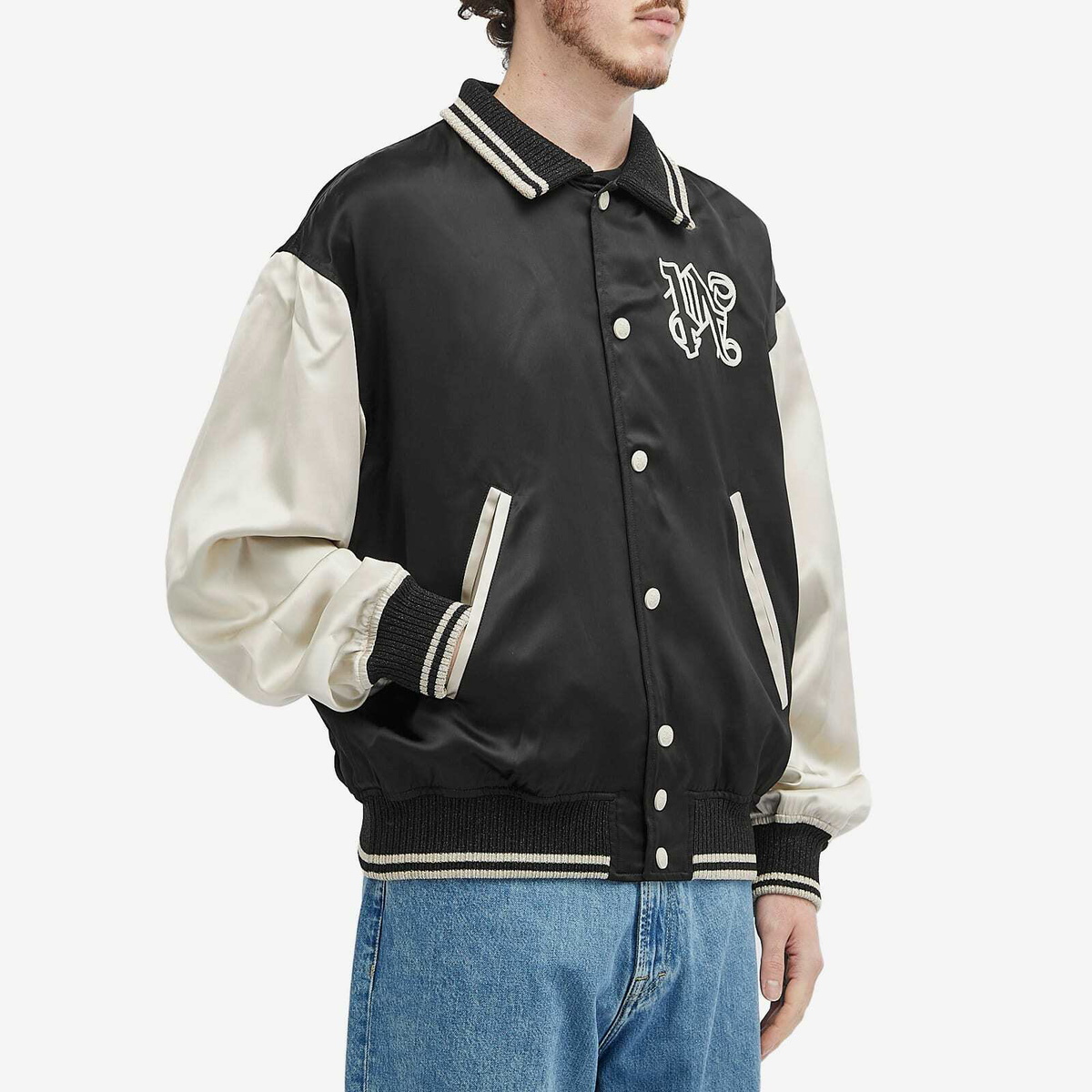 Palm Angels Men's Gothic Logo Varsity Jacket in Black Palm Angels