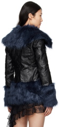 KIM SHUI Navy Snake-Embossed Faux-Leather Jacket