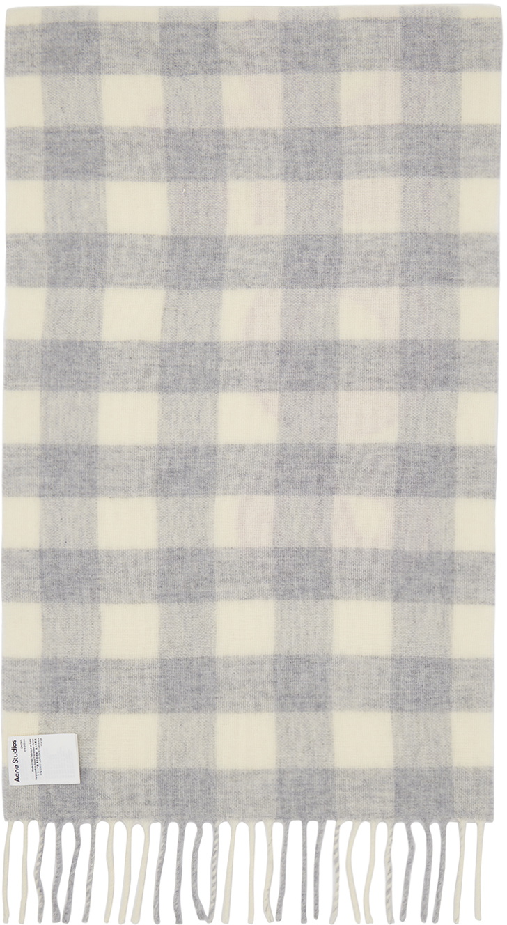 Acne Studios Gray & Gray Check Logo Scarf Acne Studios