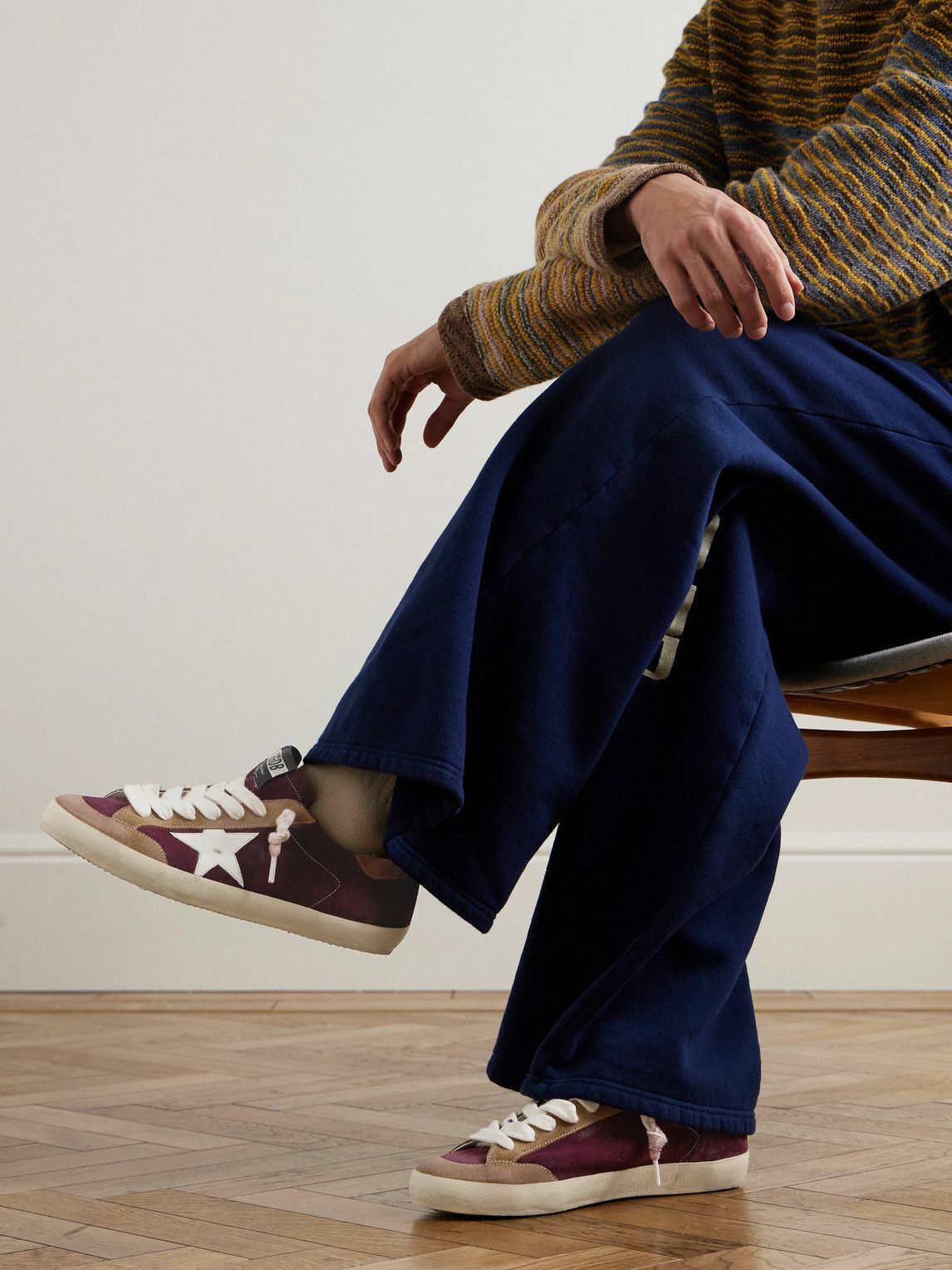 Golden Goose - Super-Star Distressed Leather-Trimmed Suede Sneakers - Burgundy