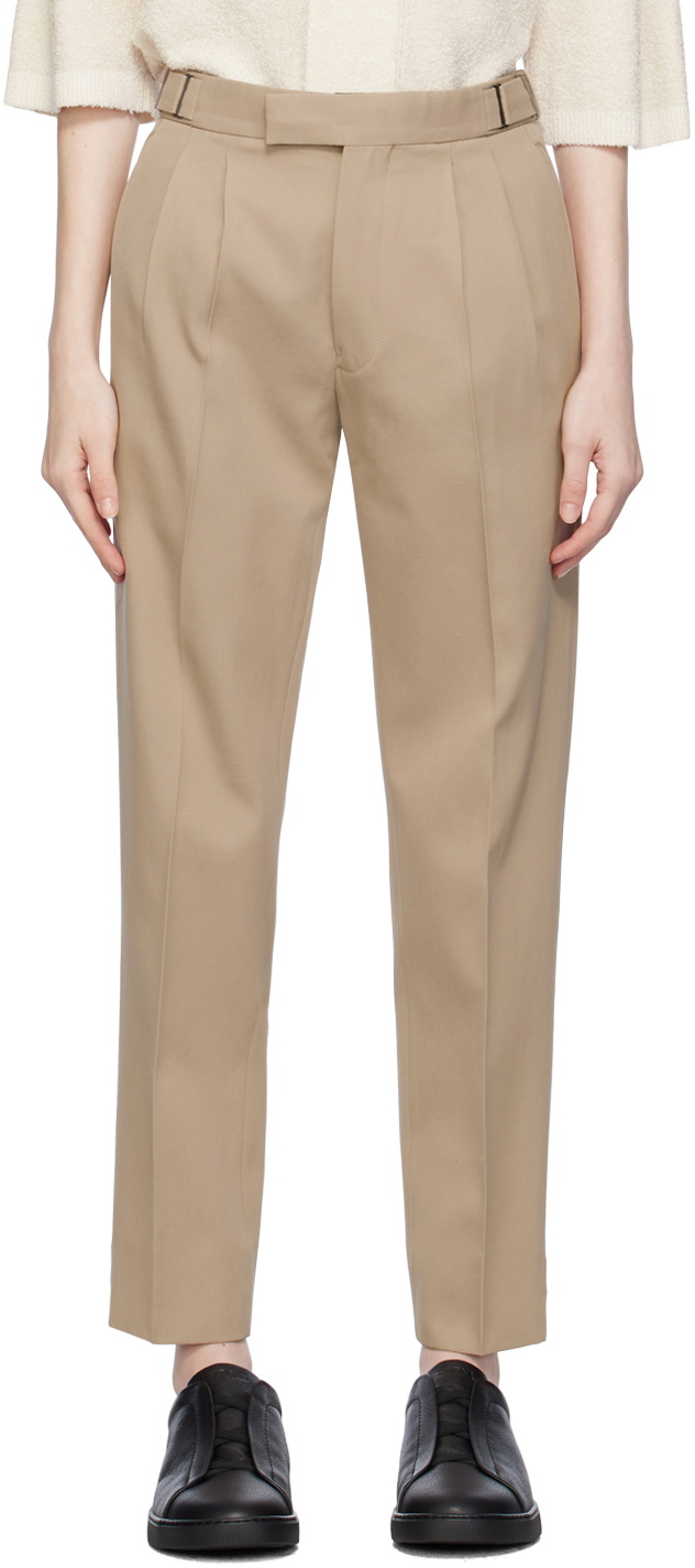 ZEGNA Beige Pleated Trousers