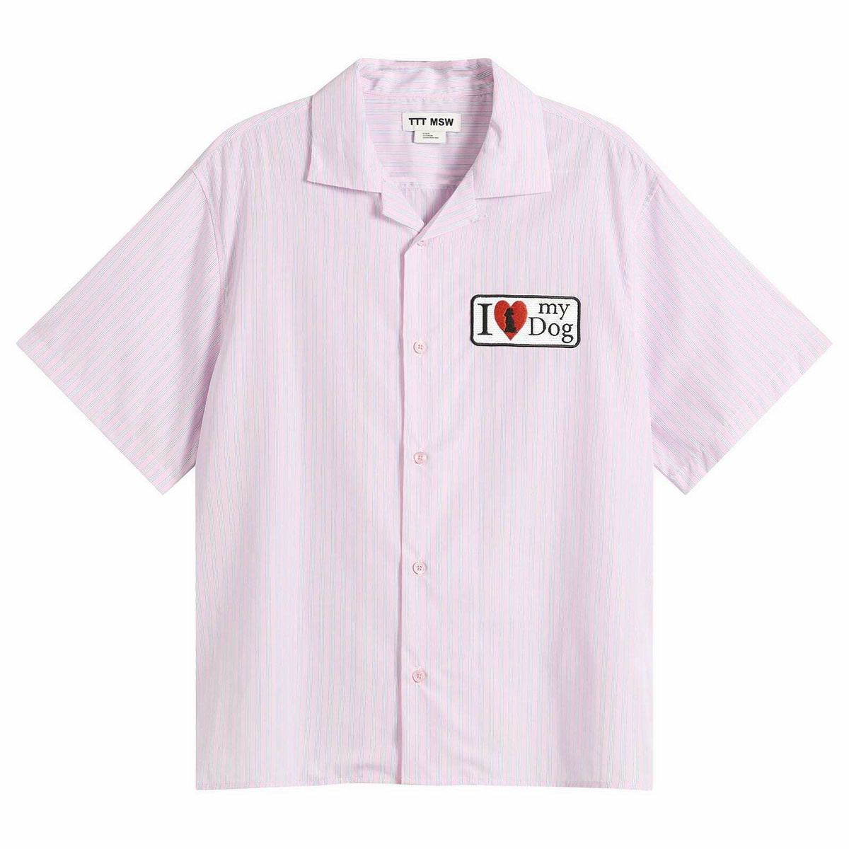 TTT MSW Women's I Love My Dog Half Sleeve Shirt in Pink Stripe