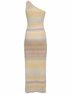 MISSONI Rib Knit Lurex One Shoulder Long Dress