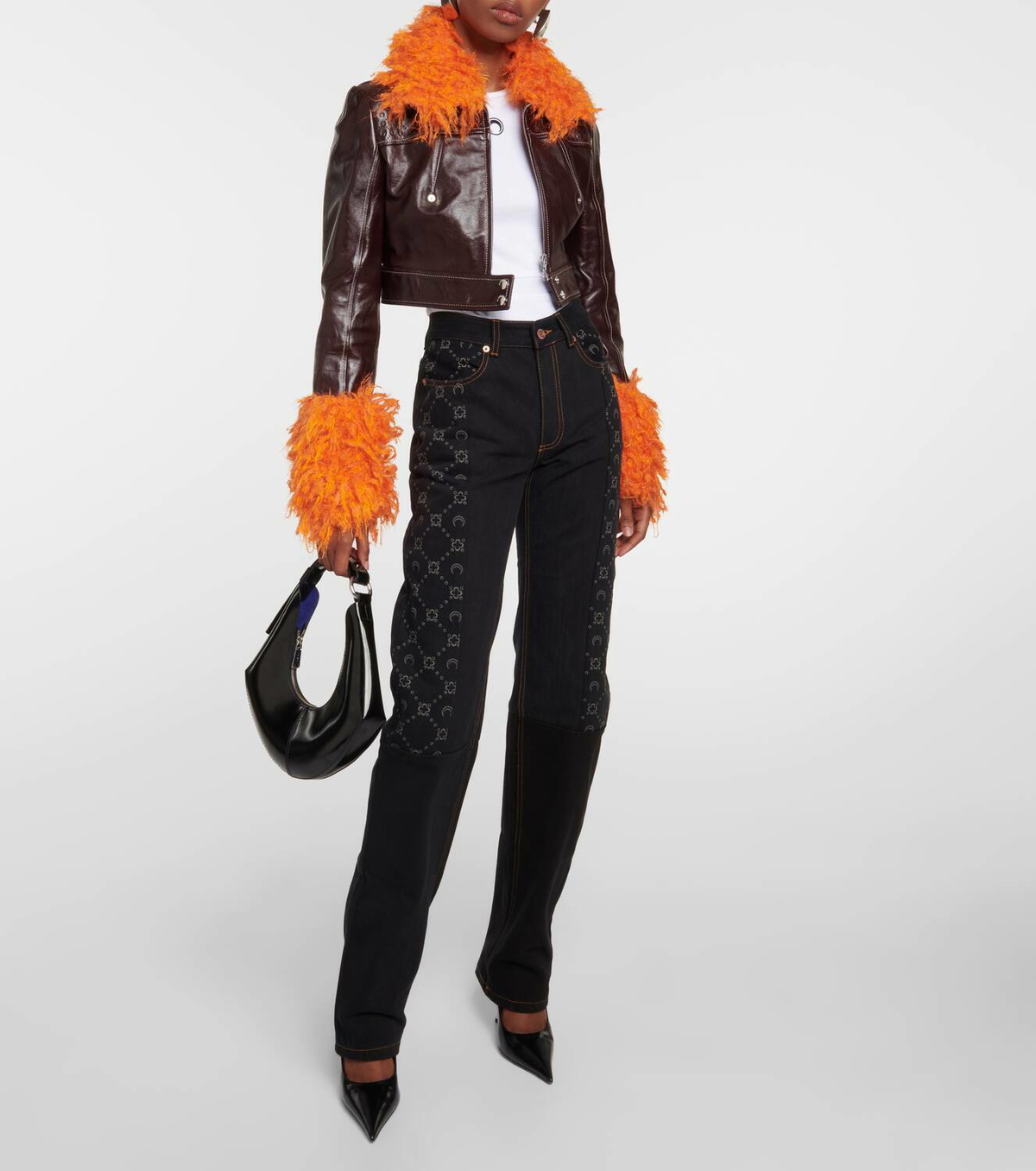 Marine Serre Faux fur-trimmed leather jacket Marine Serre