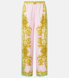 Versace Printed silk twill wide-leg pants