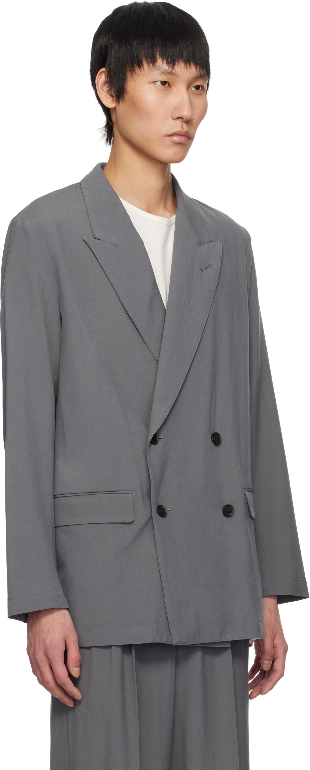 YOKE Gray Double-Breasted Blazer