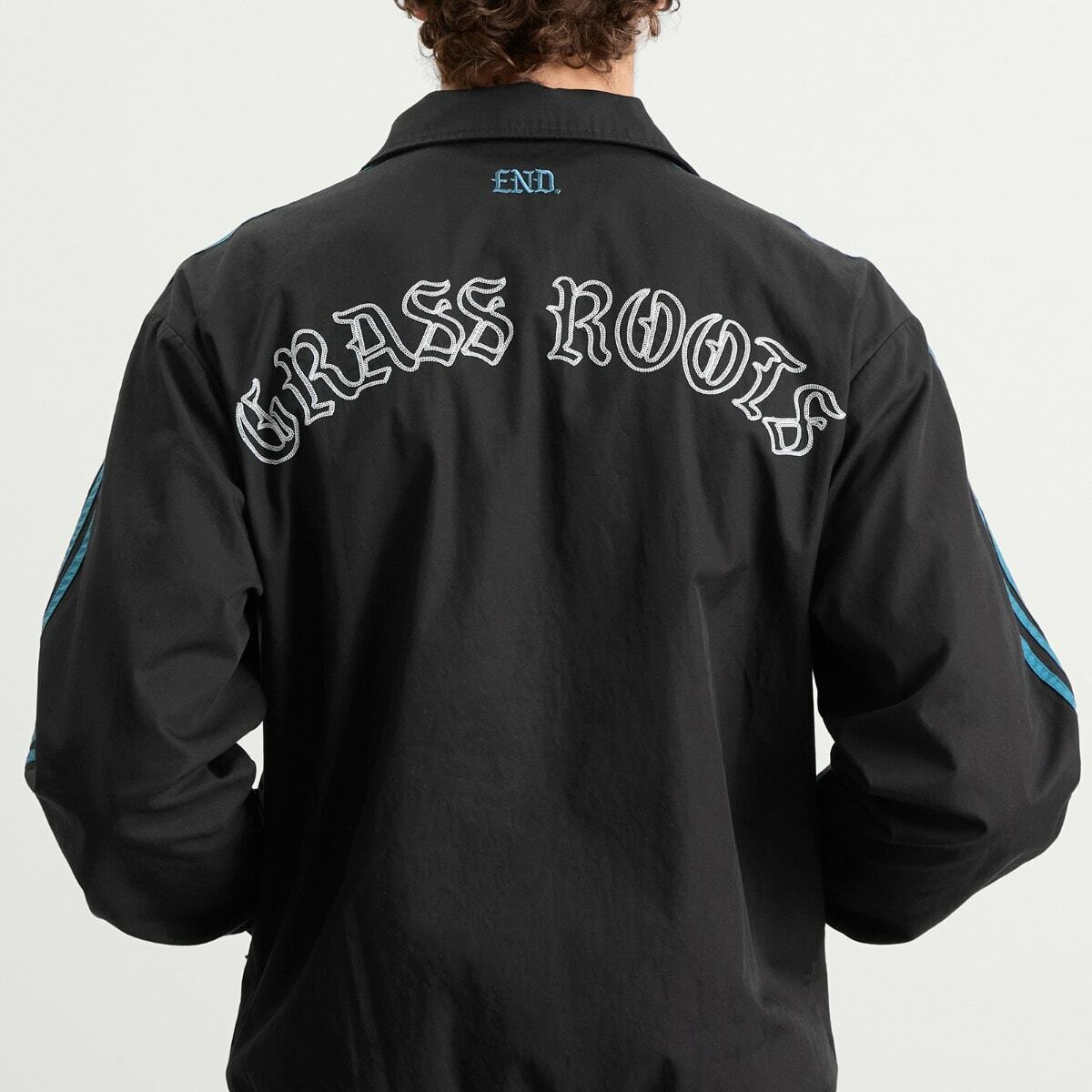 END. x adidas Track Top in Black/Real Teal