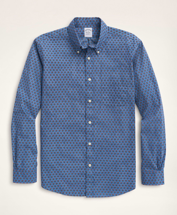 Photo: Brooks Brothers Men's Regent Regular-Fit Sport Shirt, Poplin, Foulard | Blue