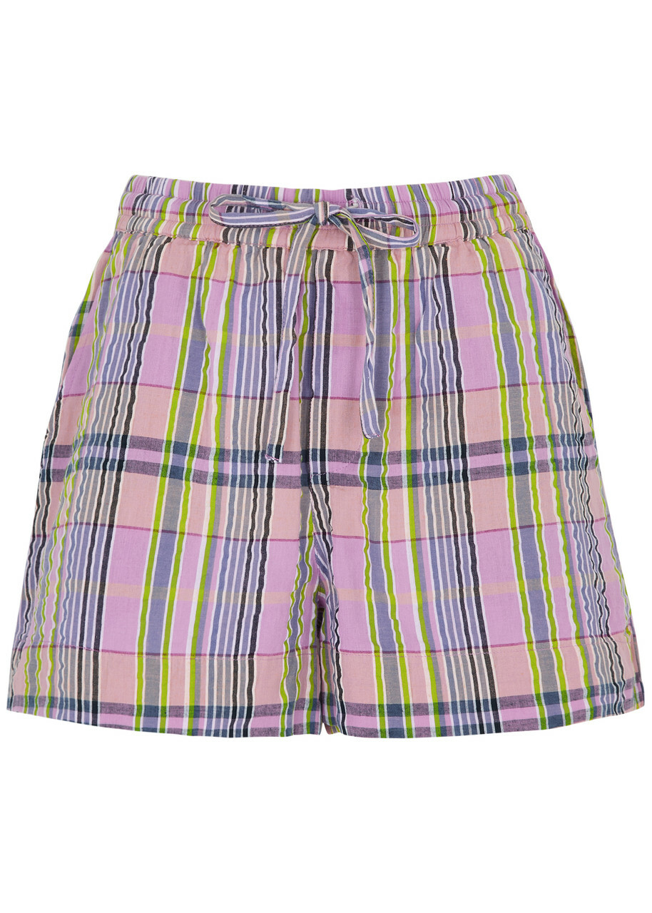 Damson Madder Cindy Checked Cotton Shorts Lilac