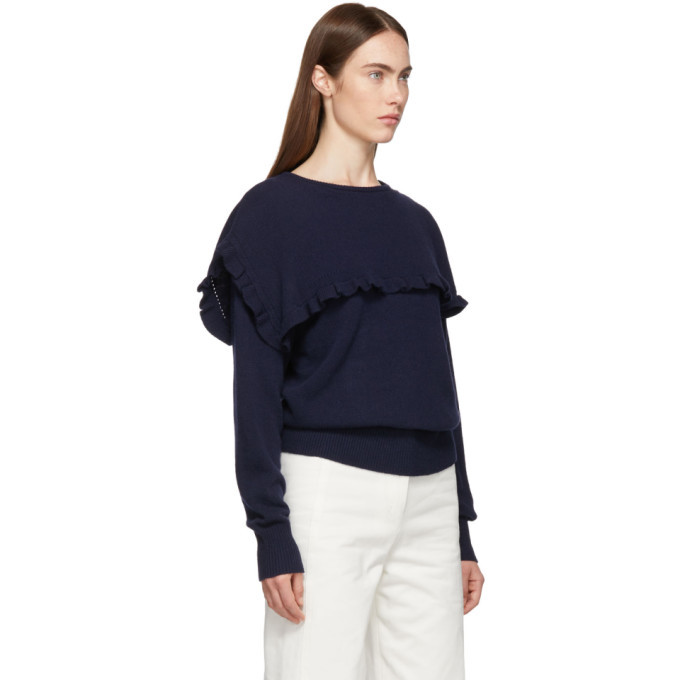 See by Chloe Navy Oversized Feminine Ruffle Sweater