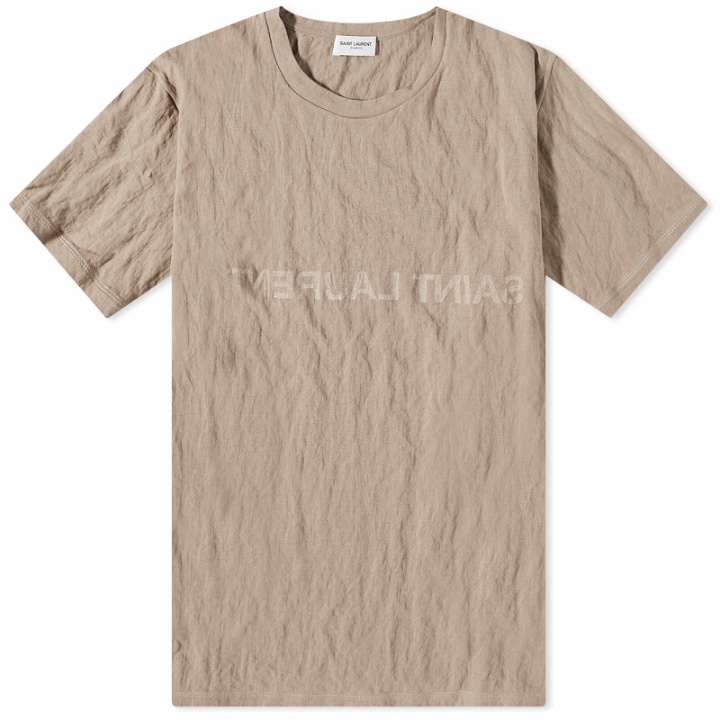 Photo: Saint Laurent Men's Reverse Logo Dyed T-Shirt in Taupe